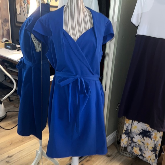 ๐ 1 hour sale. Sharagano, blue dress, SLIMMING, size 14W - Picture 1 of 8